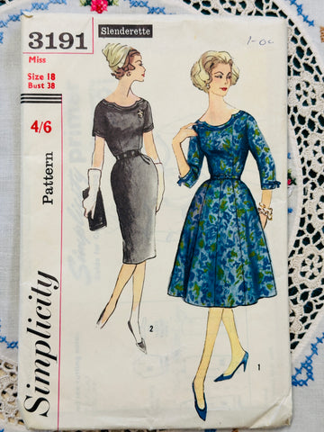 DRESS w/ TWO SKIRTS: Simplicity Sewing Pattern 1950s Size 18 Uncut FF *3191