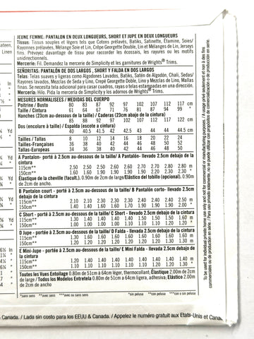 PANTS, SHORTS & SKIRT IN TWO LENGTHS: Easy-To-Sew Simplicity Sewing Pattern 2022 Sizes 16-24 Complete Uncut FF *1887