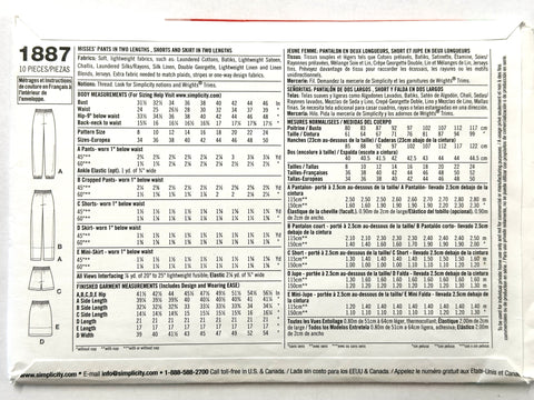 PANTS, SHORTS & SKIRT IN TWO LENGTHS: Easy-To-Sew Simplicity Sewing Pattern 2022 Sizes 16-24 Complete Uncut FF *1887