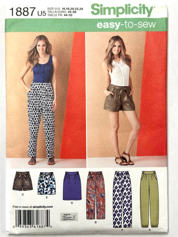 PANTS, SHORTS & SKIRT IN TWO LENGTHS: Easy-To-Sew Simplicity Sewing Pattern 2022 Sizes 16-24 Complete Uncut FF *1887