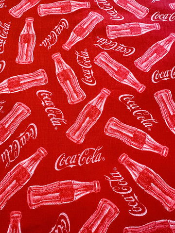 LAST PIECE Vintage Fabric 1990s? Coca-Cola Spectrix Coke Bottles on Red Quilt Cotton 116cm Wide