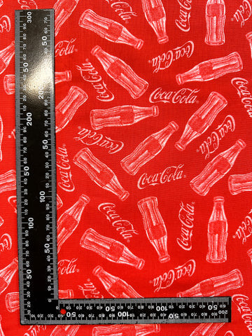 LAST PIECE Vintage Fabric 1990s? Coca-Cola Spectrix Coke Bottles on Red Quilt Cotton 116cm Wide