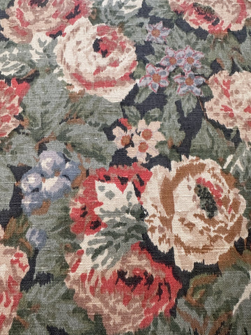 5m LEFT: Vintage Fabric 1980s? 90s? Muted Medium Scale Floral Cotton Linen Blend Upholstery 134cm Wide