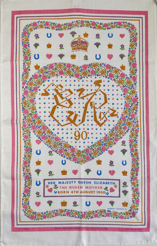ONE ONLY: Tea Towel Vintage 1990 Ulster Weavers Queen Mother 90th Raymond Stringer