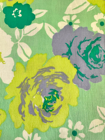 LAST 1/2m: Vintage Fabric Cotton Sheeting 1970s Greens Purples Large Scale Floral