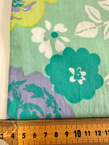 LAST 1/2m: Vintage Fabric Cotton Sheeting 1970s Greens Purples Large Scale Floral