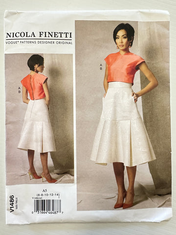 TOP & SKIRT: Vogue Designer Original Nicola Finetti Sewing Pattern 2016 Size 8-14 Complete FF *V1486