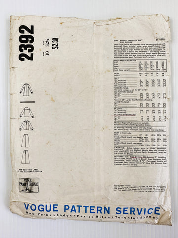TWO-PIECE SUIT & BLOUSE: Vogue Paris Original Christian Dior c. 1970 Cut Sz 10 *2392