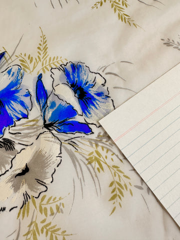 LAST 1/2m: Vintage Fabric 1960s Dress Nylon Sheer w/ Blue Floral
