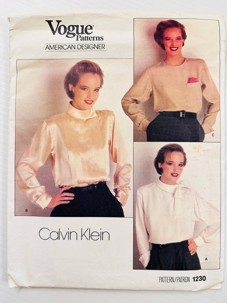 MISSES' BLOUSE: Vogue American Designer Sewing Pattern 1987 Calvin Klein Size 10 *1230