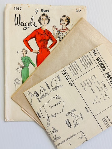 RARE SLIMLINE or FLARE DRESS: Weigel's Size 32 Bust Unused FF c.1950s *1917