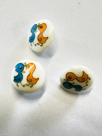 THREE BUTTONS LEFT: Vintage? Novelty Buttons Two Birds on White Shank 13mm