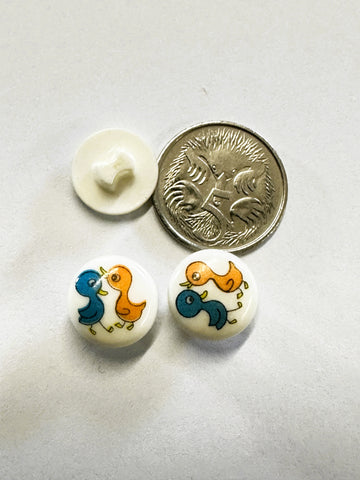 THREE BUTTONS LEFT: Vintage? Novelty Buttons Two Birds on White Shank 13mm