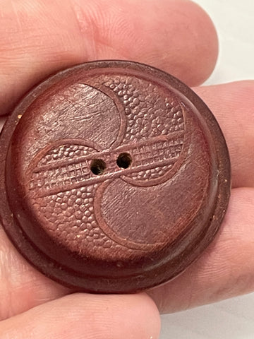 2 BUTTONS LEFT: Large Very Vintage Coat Button 2-Hole Wood? Art Deco? 35mm