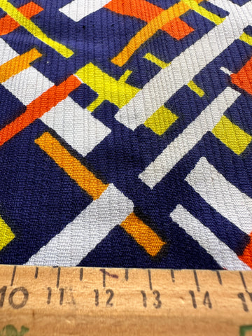 1.5m LEFT: Vintage Fabric 1970s Cotton Pique w/ Lines on Navy Blue