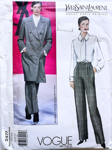 LONG LINED JACKET & PANTS: Vogue Paris Original Yves Saint Laurent Size 8-12 Unused FF 2000 *2477