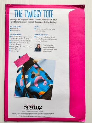 THE TWIGGY TOTE: Simply Sewing Magazine Sewing Pattern 2020? Uncut Unused