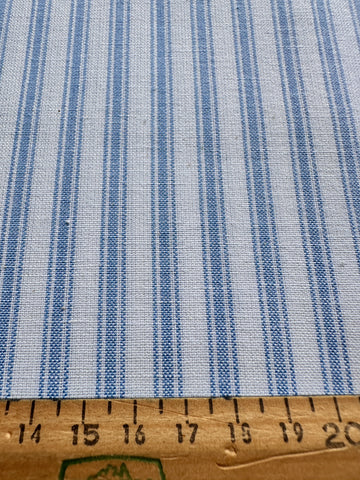 LAST 1/2 YARD: Modern Reproduction Cotton Fabric Woven Ticking Pattern in Pale Blue & White