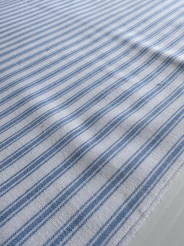 LAST 1/2 YARD: Modern Reproduction Cotton Fabric Woven Ticking Pattern in Pale Blue & White