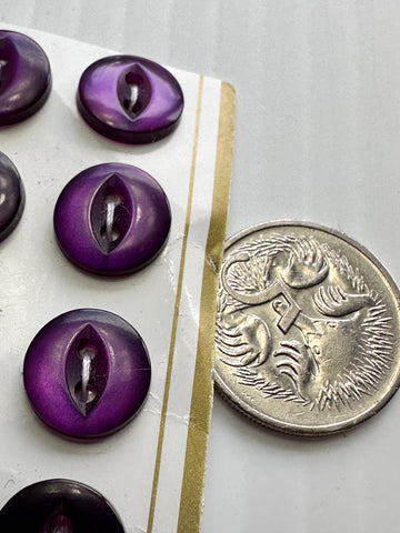 ONE SET ONLY: Vintage Buttons New on Card Beutron 1980s? Purple Cats Eye 2-Hole 10mm x 12