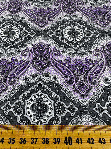 LAST 50cm: Modern Cotton Fabric Traditions 2014 Ornate Ogee in Purple Grey