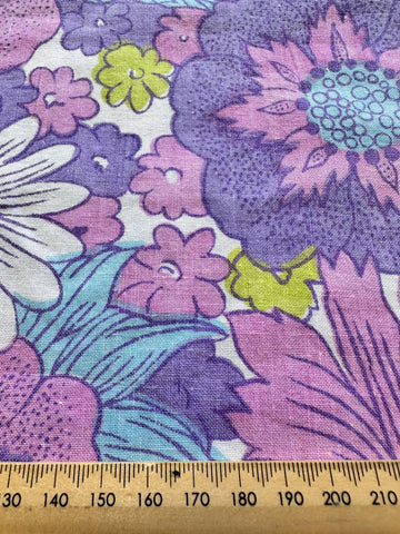 LAST 1/2m: Vintage Fabric Cotton Sheeting 1970s Retro Floral Pattern Used 50cm x 100cm