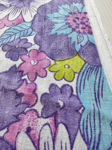 LAST 1/2m: Vintage Fabric Cotton Sheeting 1970s Retro Floral Pattern Used 50cm x 100cm