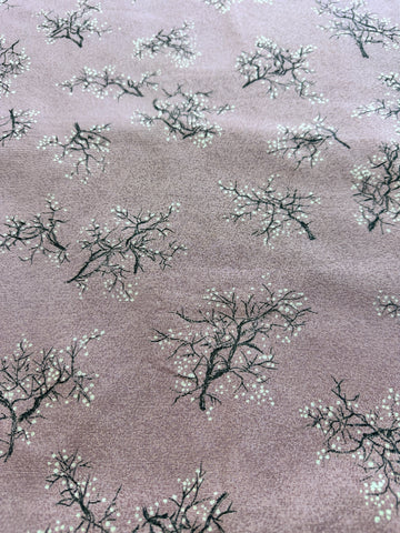 4m LEFT: Vintage Fabric MCM 1950s Fabulous Dress Rayon w/ Blossoming Trees on Misty Rose