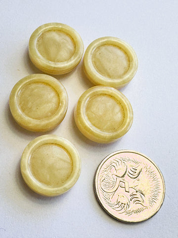 ONE SET ONLY: Vintage Buttons 1980s? Marble Look Pale Yellow Rimmed Shank 15mm x 5