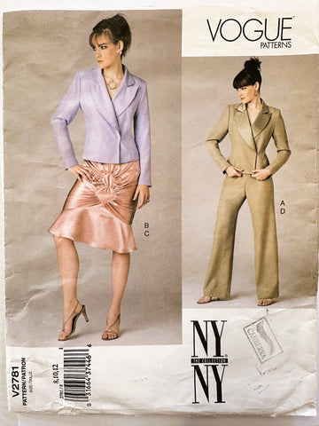 JACKET, SKIRT & PANTS: Vogue NY Collection Sewing Pattern 2003 Uncut FF Size 8 10 12 *V2781