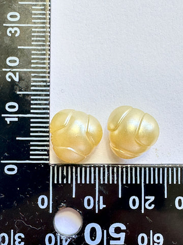 ONE PAIR ONLY: Vintage Buttons 1960s? Pearl Look Pale Yellow Domed Shank 10mm