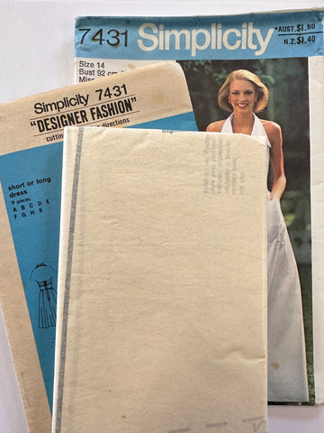 HALTER DRESS IN TWO LENGTHS: Simplicity Sewing Pattern 1976 Uncut FF Size 14 *7431