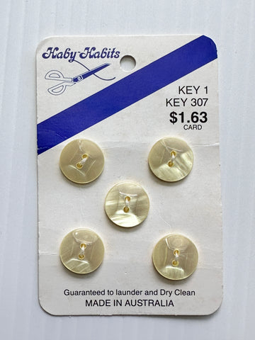 ONE SET ONLY: Vintage Buttons 1990s? Haby Habits Pale Lemon 2-Hole 14mm x 5