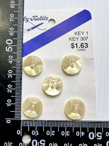 ONE SET ONLY: Vintage Buttons 1990s? Haby Habits Pale Lemon 2-Hole 14mm x 5