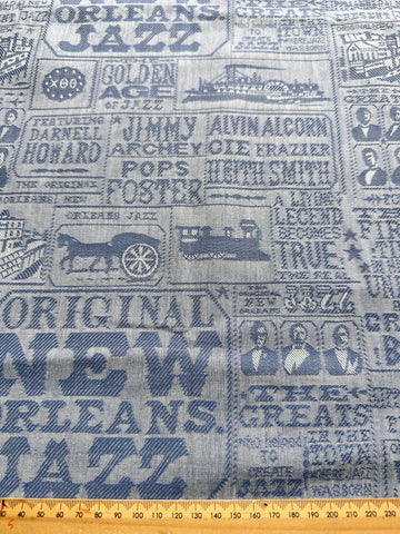 1m LEFT: Vintage Fabric Cotton 1970s New Orleans Jazz Damask 112cm Wide