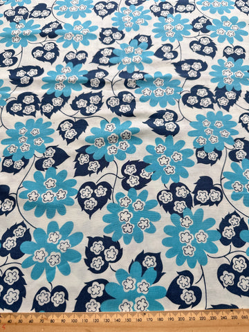 LAST 1/2m: Modern Quilt Cotton 2000s+ Blue on Blue Floral Very Pale Blue Base 110cm Wide