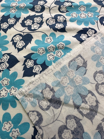 LAST 1/2m: Modern Quilt Cotton 2000s+ Blue on Blue Floral Very Pale Blue Base 110cm Wide