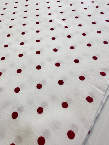 SINGLE FAT QUARTER: Vintage Fabric Cotton Blend Sheeting 2000s Laura Ashley Red/Pink Dots on White 50cm x 50cm