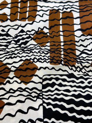 5.5m LEFT: Vintage Fabric 80s Cotton Poplin w/ Abstract Pattern in Chocolate Brown Black White 88cm Wide