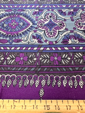 ONE REMNANT ONLY : Vintage? Modern? Fabric de Marco California Apparel Wool Blend Purple Ornate Border Print 112cm x 76cm