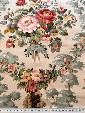 Vintage Fabric Sanderson Chatsworth Cotton Sateen Delicious Floral w/ Vine 60cm Wide