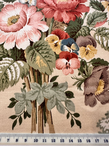 Vintage Fabric Sanderson Chatsworth Cotton Sateen Delicious Floral w/ Vine 60cm Wide