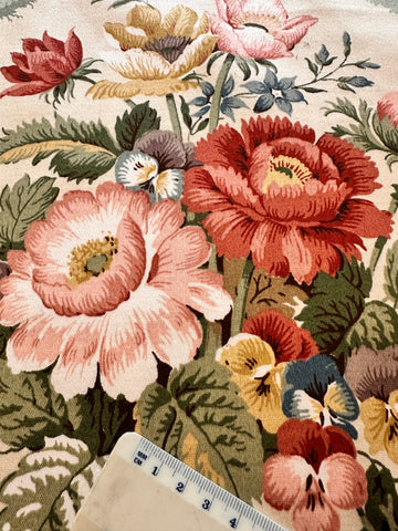 Vintage Fabric Sanderson Chatsworth Cotton Sateen Delicious Floral w/ Vine 60cm Wide