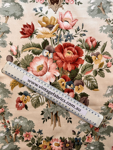 Vintage Fabric Sanderson Chatsworth Cotton Sateen Delicious Floral w/ Vine 60cm Wide