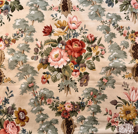 Vintage Fabric Sanderson Chatsworth Cotton Sateen Delicious Floral w/ Vine 60cm Wide