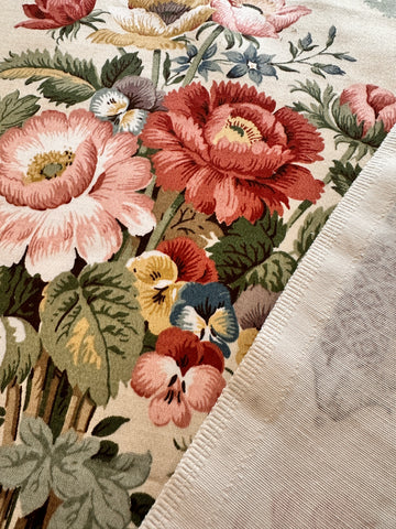 Vintage Fabric Sanderson Chatsworth Cotton Sateen Delicious Floral w/ Vine 60cm Wide