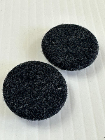 ONE PAIR ONLY: Modern Buttons x2 Soft Charcoal Fabric on Metal Shank 28mm
