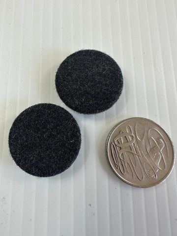 ONE PAIR ONLY: Modern Buttons x2 Soft Charcoal Fabric on Metal Shank 28mm