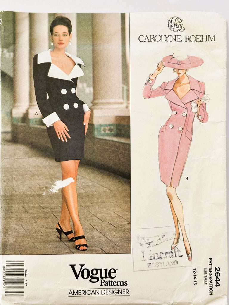 DRESS: Vogue American Designer Sewing Pattern Carolyne Roehm 1991 Uncut FF Sizes 12-14-16 *2644
