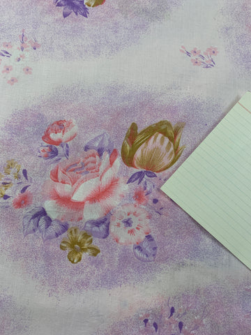 ON CLEARANCE: Vintage Cotton Sheeting 1960s Purple Pink Floral 1m x 1.5m